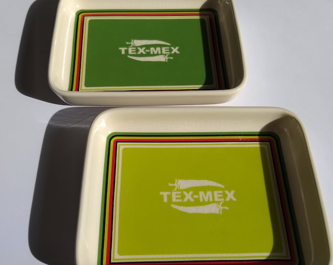 Set of 2 Sagaform Sweden Stoneware Rectangular Tex Mex Plates in Green Tones. Design by Designstudio Björkforth. Great for Mexican Cuisine.
