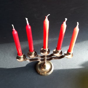 Vintage Brass Small Candleholder Candelabra for Five Thin Candles. Suitable for Small Spaces. Patina. Home Decor from Sweden.