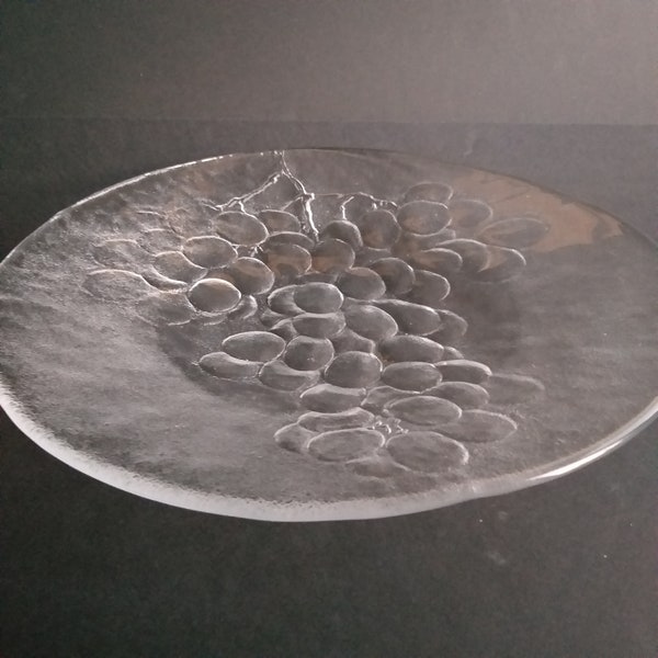 Costa Boda Sweden. XL Iconic Grape Pattern Crystal Glass Plate/ Flat Bowl. Designed by Ann Wärff. Vintage Art Glass. Scandinavian Design.