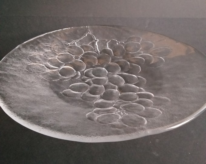 Costa Boda Sweden. XL Iconic Grape Pattern Crystal Glass Plate/ Flat Bowl. Designed by Ann Wärff. Vintage Art Glass. Scandinavian Design.