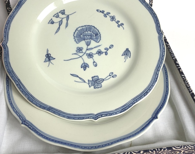 Vintage Ikea Nejlika Porcelain Dinner Plate. 1990s Blue White Colours.  Swedish Design. Collectible.