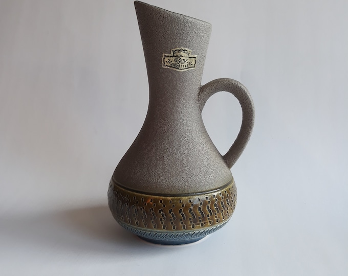West Germany Bay Ceramic Vase with Handle Marked 298-17. Fantastically Stylish Vase with Wonderful Lines. Mid Century Style Pottery from 50s