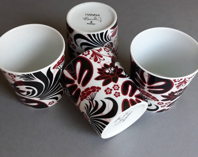 Pair of Rorstrand Sweden Coffee Mugs. The Pattern ”Näckrosryss”. Design by Hanna Werning. Swedish Flora Pattern. Swedish Porcelain Drinkware