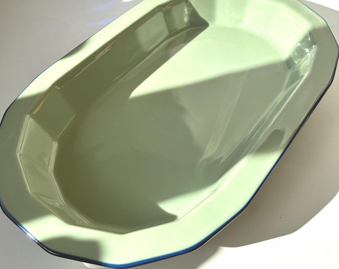 Vintage Porsgrund Norway Rectangular Stoneware Large Tray, Oven, Serving Dish in Light Green Colour Glaze. Norwegian MSM Tableware 70s.