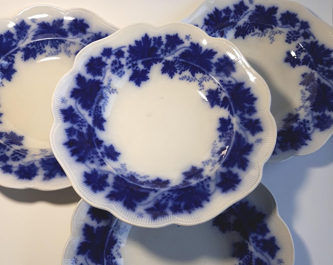 Vinranka Gefle Porslinsfabrik Sweden. Art Deco Pattern design of Grape Leaves and Grapes. Flow Blue Porcelain Soup Plate. Design A. Percy.