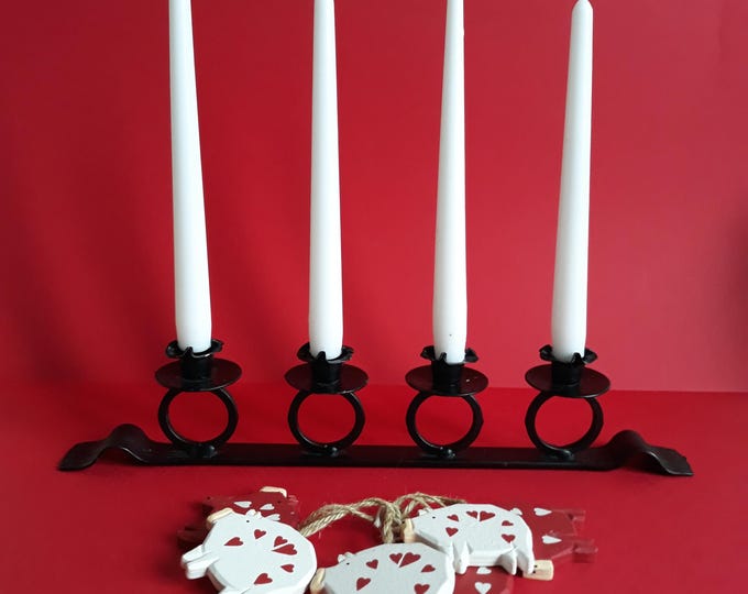 Sturdy, Long Swedish Design Metal Advent Candlestick Holder in Black Colour. Made in Sweden. Scandinavian Vintage Home Decoration.