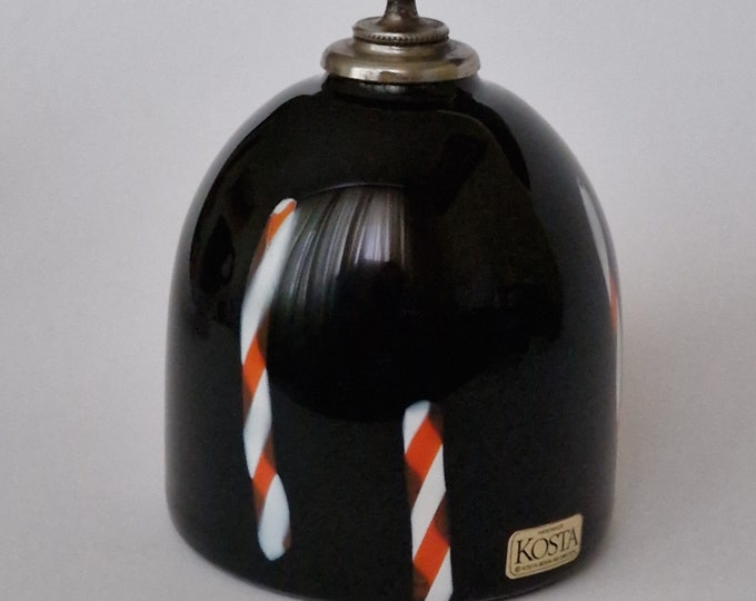 Kosta Boda AB Sweden. Glass Oil Lamp in Black Colour. Red White Stick Decoration. Swedish Vintage Hand Made Art Glass. Scandinavian Design.