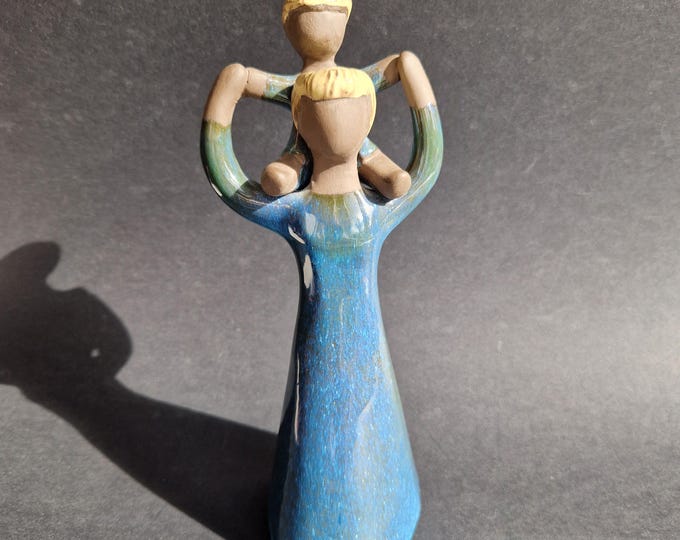 Vintage Jie Gantofta Sweden Ceramic Figurine Mother with Child. Design by Henry Hallberg. Swedish Home Decor. Signed.