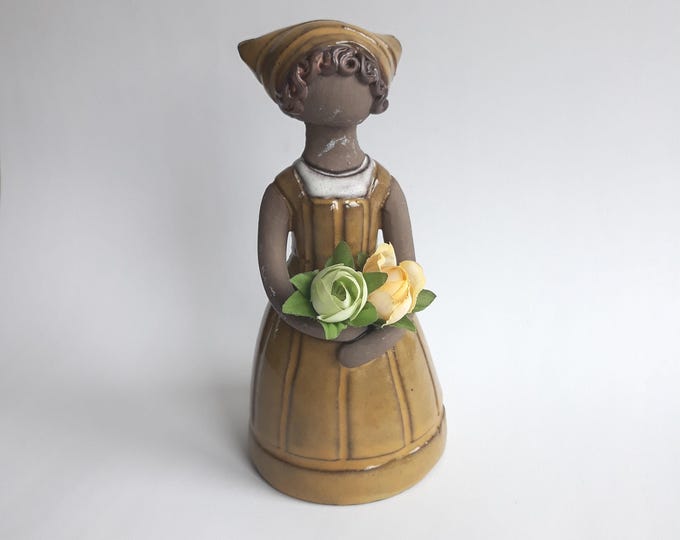 Elbogen Keramik Sweden. Ceramic Girl Figurine 7". Has a Hole for Flowers. Signed. Vintage Swedish Pottery from 60s. Home Decor. Collectable.