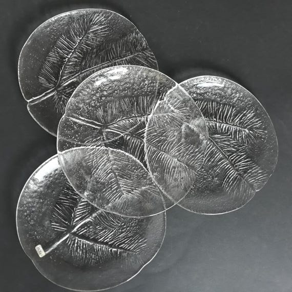 Set of 4 Kosta Boda Textured Clear Crystal Glass Cake Pates in