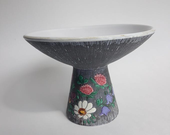 Talberg Keramik Sweden Ceramic Candleholder. Floral Design. Hand painted. Signed by Gretta Billander. Swedish Vintage Art Pottery.