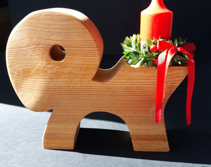 Swedish Vintage Christmas Goat Candlestick Holder. Scandinavian Goat Wood Candle Holder. Hand carved. Solid Wood. Home Decor made in Sweden.