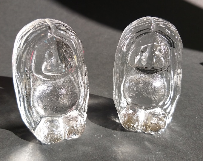 Set of 2 Bergdala Glasbruk Sweden Crystal Glass Troll Figurines Paperweight Sun Catchers. Design by Peter Johansson. Nordic Home Decoration.