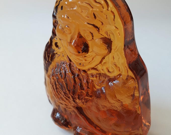 Swedish Textured Crystal Glass Troll Figurine. Caramel Colour. A rare Form Type. Collectors Item. Vintage Swedish Glass. Original Label.