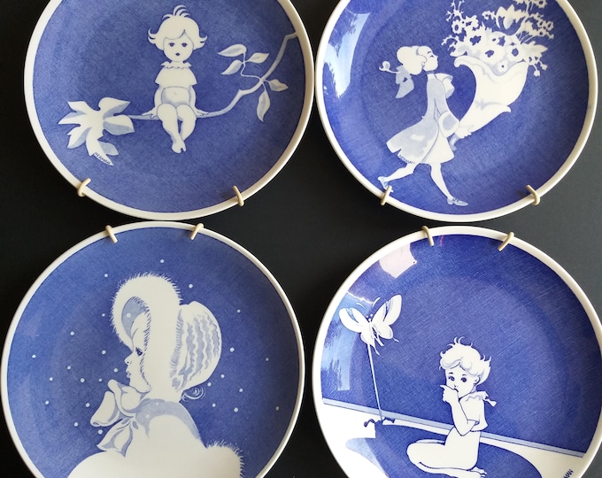 Gustavsberg Sweden Vintage Porcelain Wall Plate. Desigmn by Einar Nerman. Depicting Blue and White Silhouettes. Limited to 4000 Pieces.