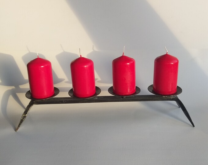 Metal Swedish Vintage Four Arm Candlestick Holder. Hand Made Sweden. Scandinavian Metal Design. Table Top Candle Holder. Great Center Piece.