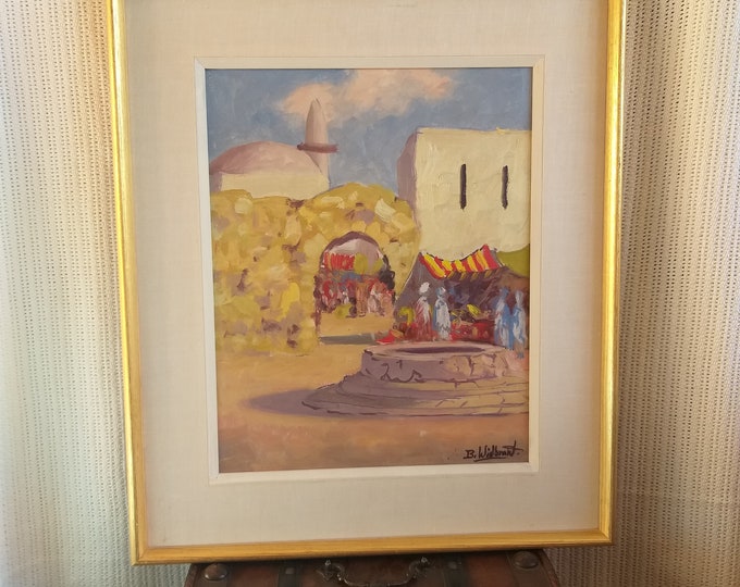 Bertil Waldemar Widebrant ( 1914 –  1989)  a Swedish Painter. Original Oil Painting on Canvas from 50s. Signed. Mid Century. Mediterranean.