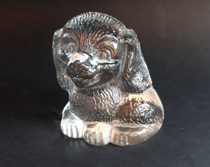 Swedish Clear Crystal Glass Dog Puppy Figurine Paperweight. Made in Sweden. Cute Scandinavian Vintage Home Office Desk Shelf Decoration.