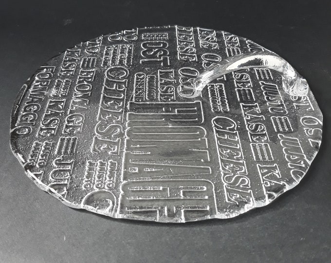 Skruf Sweden. Crystal Glass Cheese Platter Tray with Handle. Design by Bengt Edenfalk. Textured Clear Glass. Great for Parties. Cool Present