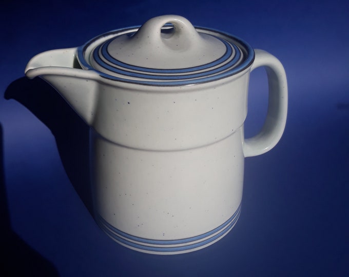 Vintage Gustavsberg Tea Pot in Dart Pattern. Hand Painted. Design by Stig Lindberg. Blue Stripes. Marked.