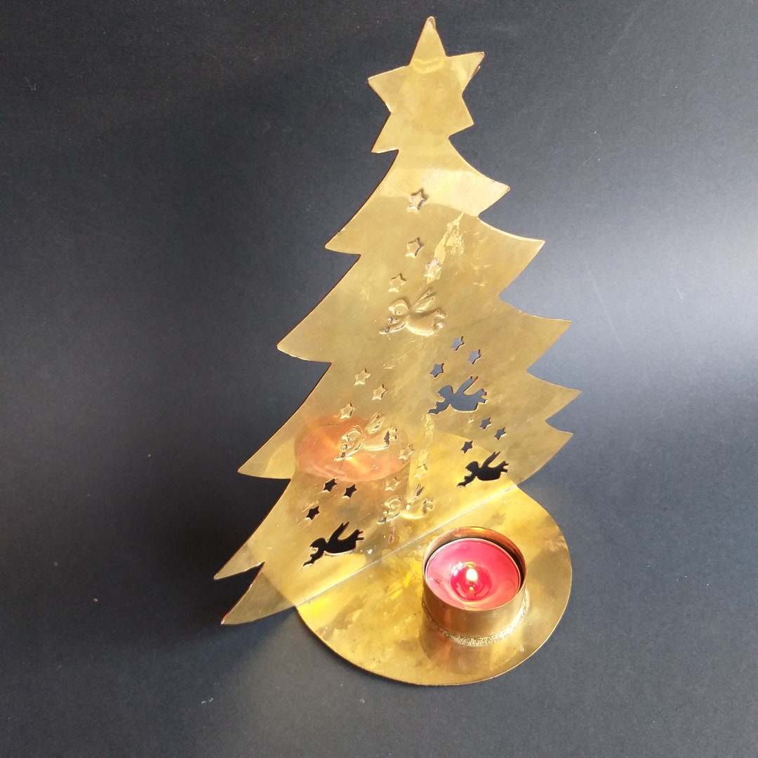 Vintage Brass Christmas Tree Tea Light / Candle Holder. Etsy