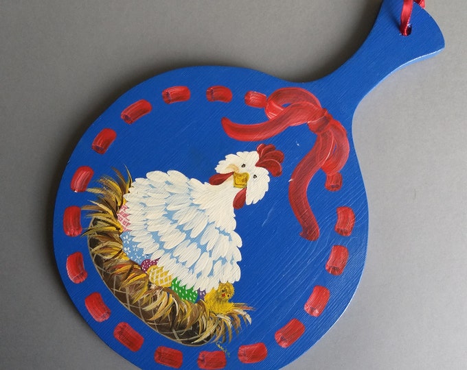 Swedish Kitchen Wall Decor. Hand-painted Wooden Home Decor. Hatching Hen in the Nest. Fascinating Colours. Nice Story for a country Kitchen.