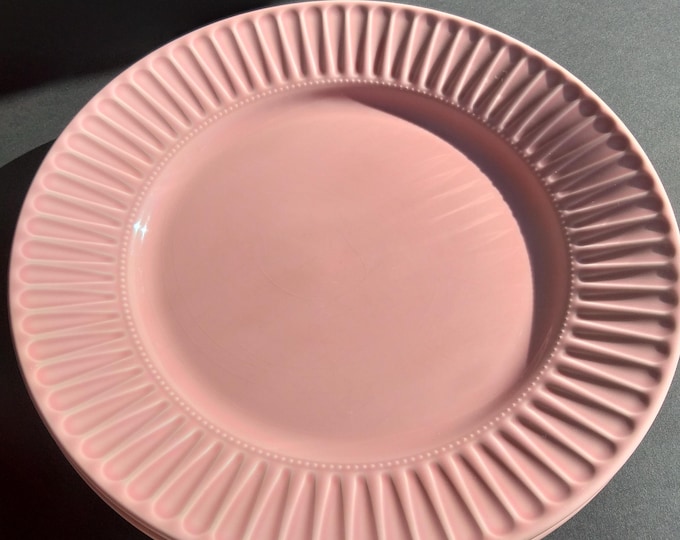 One Ikea Pink Ceramic Dinner Plate. Ribbed Edges. Elegance and Durability. Suitable for Everyday Life Dining or Holidays. Made in Portugal.