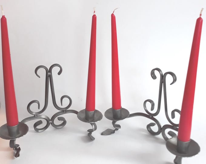 Pair of Vintage Swedish Wall Sconces. Käck & Hedbys Smides. Forged Iron Rustic Nordic Wall Lights Candleholders. Handmade in Sweden.