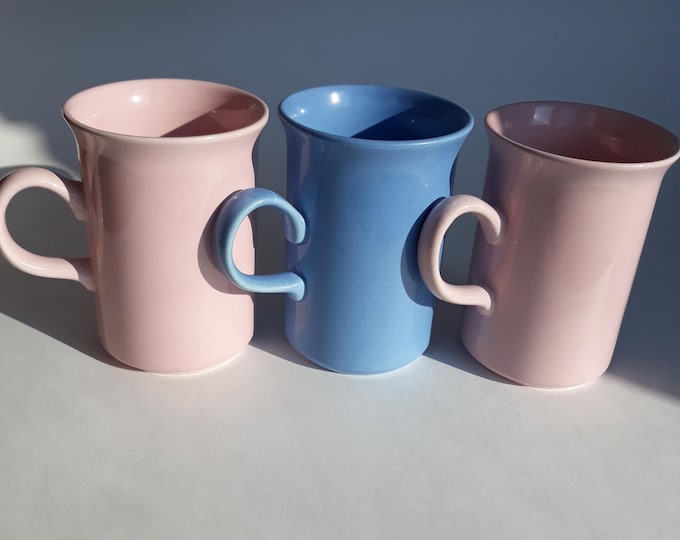 Set of 3 Churchill England Ceramic Mugs in Pastel Colours. Pink and Blue. Made in England. Marked.