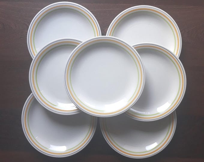 Set of Six Rorstrand Plates Sweden. Vintage Sandwich, Cake Plates. Pattern-Party 61. White with Coloured Circles around the Edge. Rare Find.