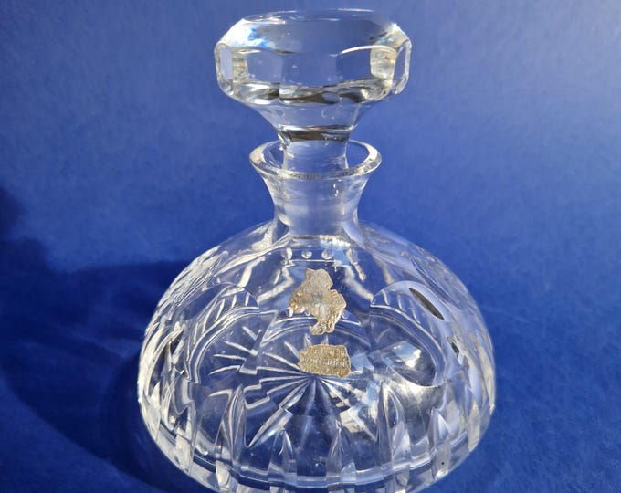 Crystal Konjac Whiskey Decanter 7oz, Vodka Carafe. Vintage Barware. Original Label Remains.