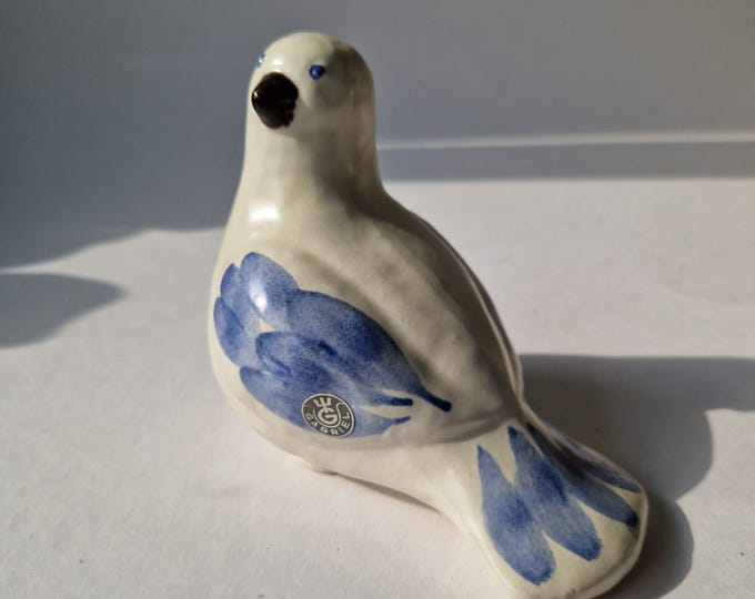 Gabriel Sweden Ceramic Bird Dove Figurine. White and Blue Colour Glaze. Hand Painted. Marked. Swedish Vintage Pottery. Home Decor.