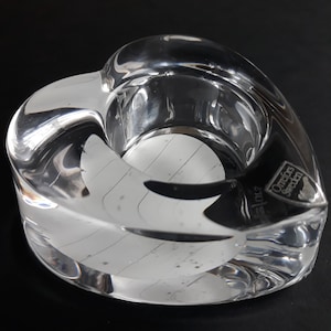 Orrefors &quot;My Heart&quot; Portacandele votivo a luce votiva in vetro cristallino trasparente. Disegnato da Lars Hellsten. Design scandinavo svedese.