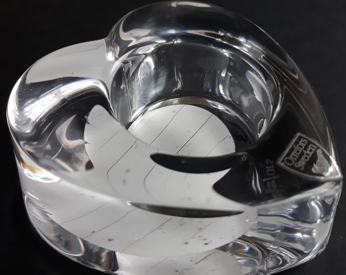 Orrefors  "My Heart" Clear Cristal Glass Tea Light Votive Candleholder. Designed by Lars Hellsten. Swedish Scandinavian Design.