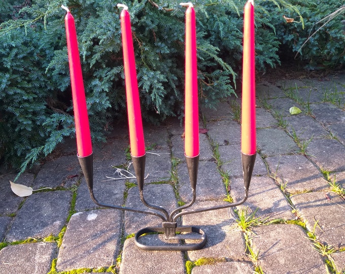 Vintage Iron Candleholder in Black Colour for Four Candles from Sweden. Metal Art. Scandinavian Style Home Decor. A Nice Advent Candlestick.