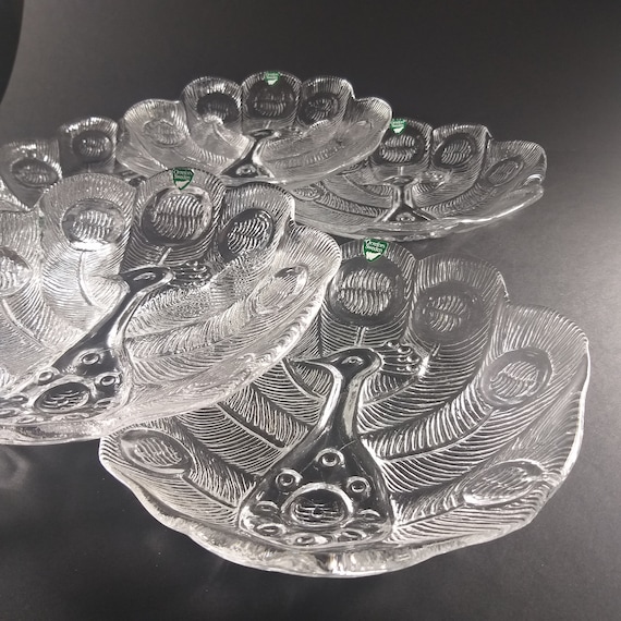 Orrefors Sweden. Peacock Crystal Glass Salad Plate. Design Lars