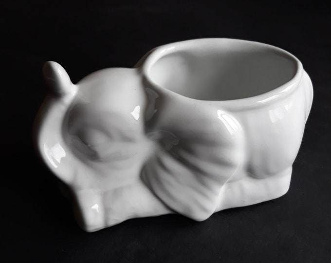 Vintage White Ceramic Planter in Elephant Shape from Sweden. Not Marked. Lovely Home Decor. Good Vintage Condition.