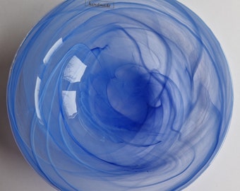 Beautiful Handmade Blue Swirl Glass Bowl. Vintage Art Glass. Textured Bottom an Glossy Top. Blue white Lines. Fruit Bowl. Home Decor.