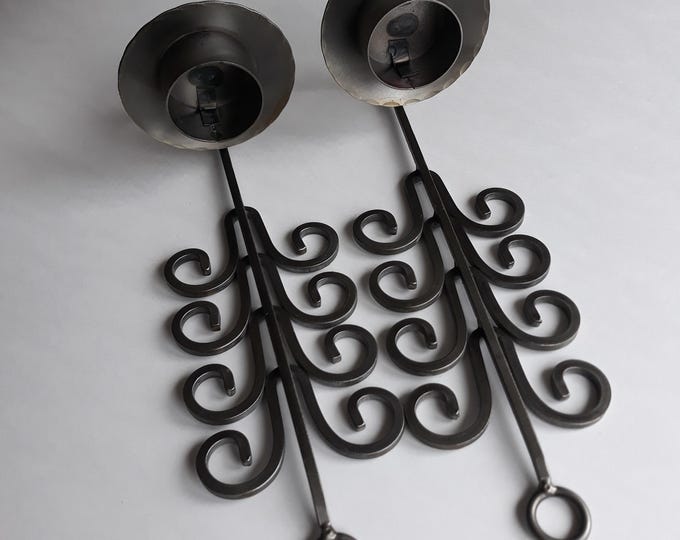 Pair of Vintage Swedish Wall Sconces. Forged Iron Rustic Nordic Wall Lights Candleholders. Handmade in Sweden. Nordic Metal Art. Home Decor.