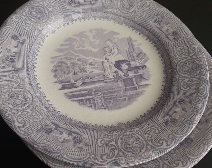 Set of 2 Gustavsberg Sweden Antique Flat Plates. Bone China. Rare Antique Collectible Gustafsberg Porslin AB. Carrara series 1880s.