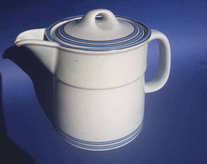 Vintage Gustavsberg Tea Pot in Dart Pattern. Hand Painted. Design by Stig Lindberg. Blue Stripes. Marked.