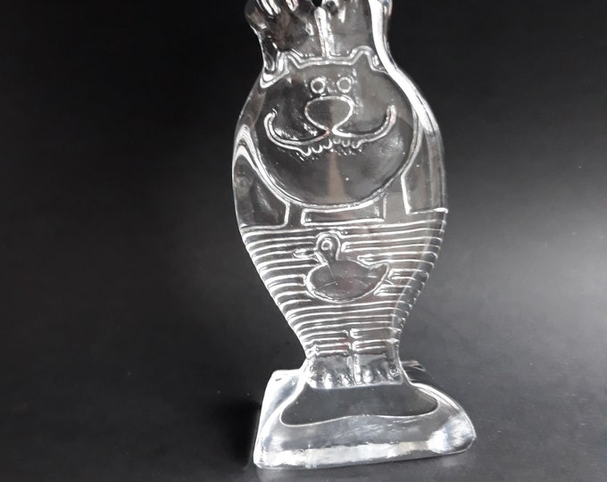 Vintage Swedish Clear Textured Crystal Glass Paperweight Sun Catcher Figurine of Cat Seal Bear or Something. Fun Figurine. Scandinavian MCM.