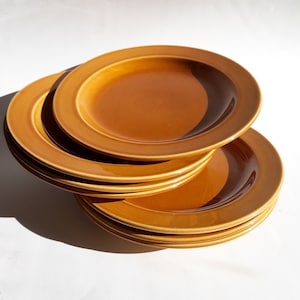 Pair of Stavangerflint  Norway Caramel Colour Glazed Ceramic Plates. Marked. Kiln Marks. Vintage Medium Size Plates for Salad, Sandwich.