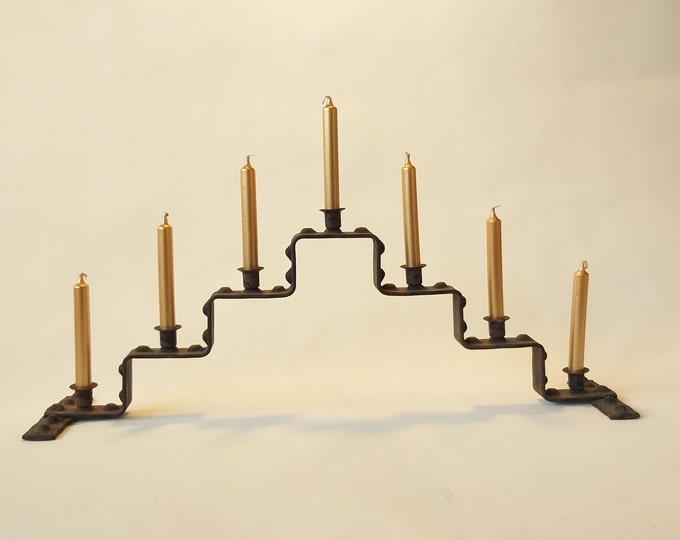 Swedish Mid Century Rusty Iron Candle Holder for Seven Thin Candles. Brutalist Style. Handmade in Sweden. Scandinavian Original Metal Art.