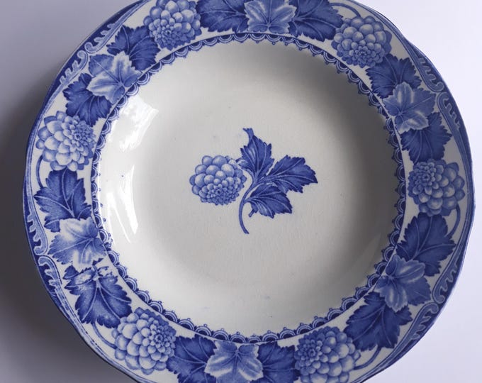 Rorstrand Goteborg Sweden. Antique Deep Plate in Dahlia Pattern. White with Blue Florals. Vintage Swedish Porcelain. Rare and Collectable.