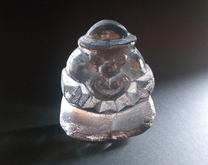 Scruf Glassworks Sweden Textured Crystal Glass Clown Paperweight. Designed by Lars Hellsten. Mid Century Modern Style. Scandinavian Design.