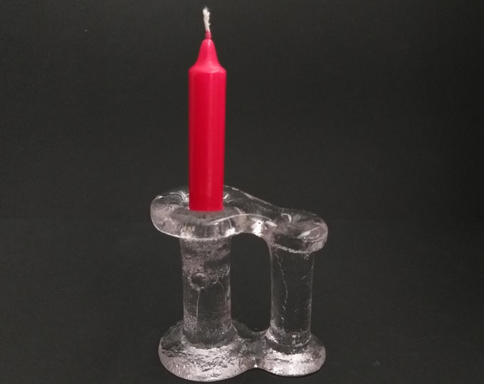 Pukeberg Sweden. Ice Sculpture Texture Staffan Gellerstedt Glass Candleholder. Quality Vintage Scandinavian Glass. Rare Model. Heavy Glass.