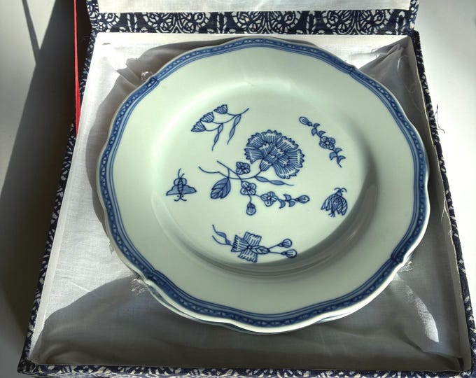 Vintage Ikea Nejlika Porcelain Dinner Plate. 1990s Blue White Colours. Swedish Design. Collectible.