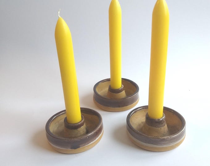 Set of 4 Stenstrup Ceramic Denmark Semi Glazed Candleholders in Brown Tones. Scandinavian Pottery. Home Decor.