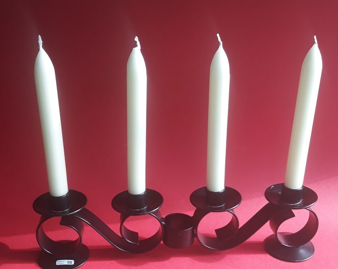 Iron Candle Holder for Four Candles. Handmade in Alvesta Sweden. Design, Manufacturing Bengt and Goren Stenberg. Vintage Swedish Metal Art.